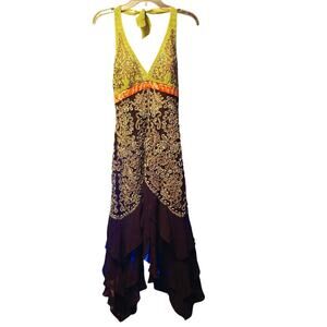 Vintage Sue Wong silk y2k embroidered bedazzled midi dress forest fairy size 6